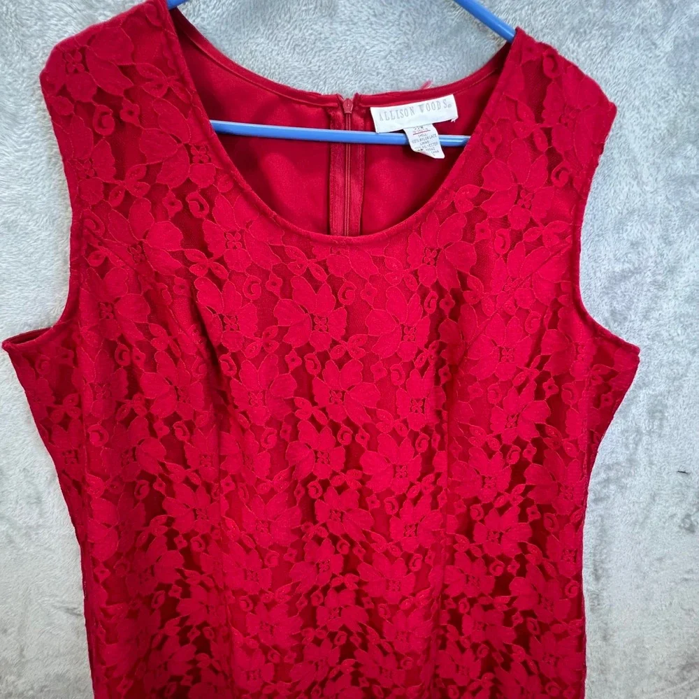 Allison Woods Red‎ Floral Lace Sleeveless Shift Dress 22W Wedding Guest Romantic